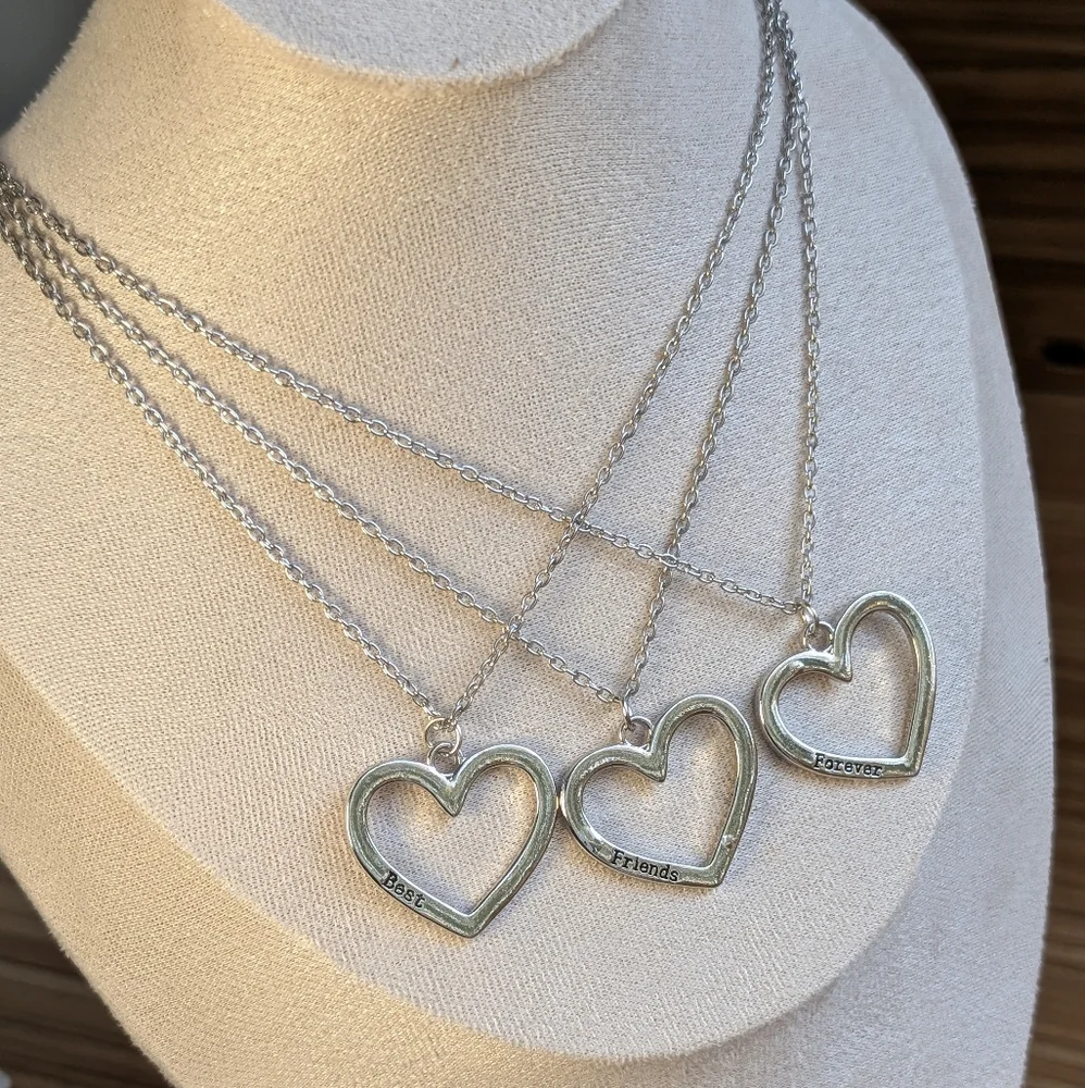 NEW ❤️ BEST FRIENDS FOREVER 3pk BFF necklace set silver stainless steel Kid's